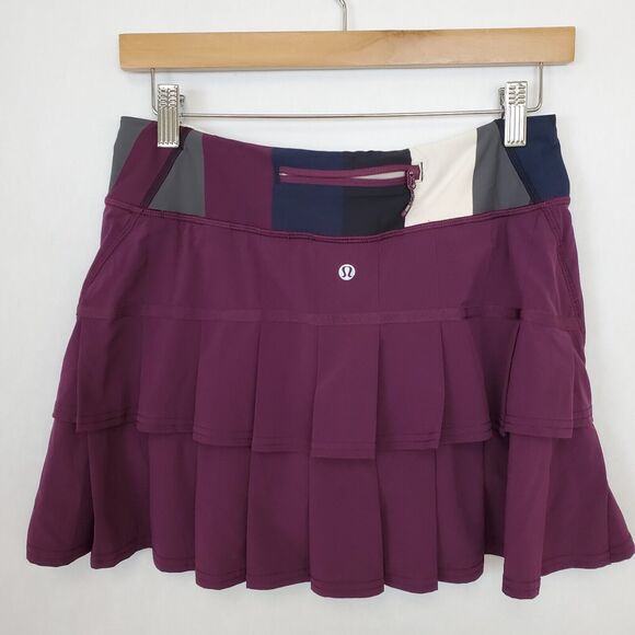 Lululemon Skort Size 4? Run Pace Setter Skirt Plum Pow Stripe Angel Wing Pleat - Picture 2 of 7
